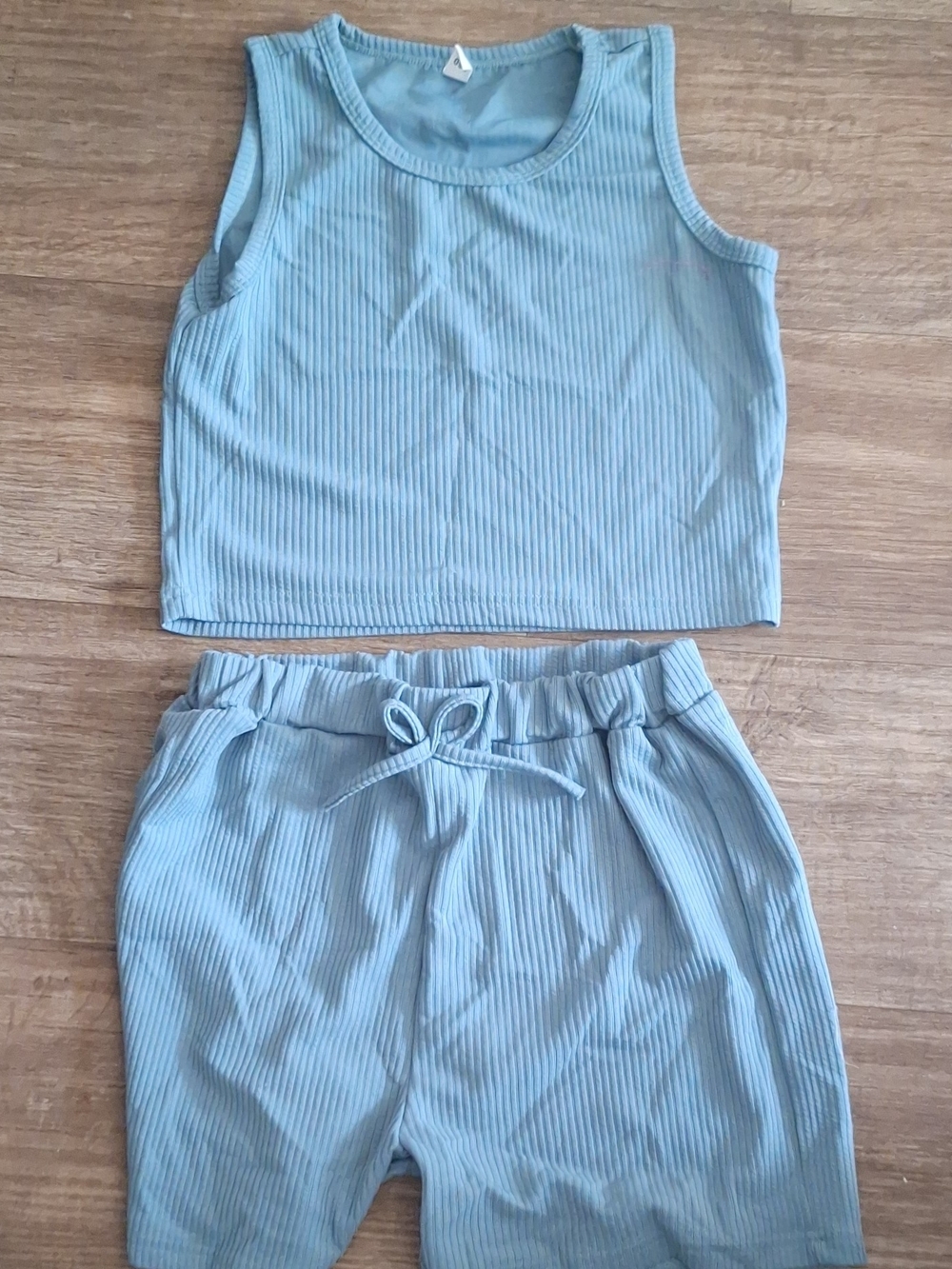 Light Blue Ribbed Drawstring Skirt - Picture 3 of 6